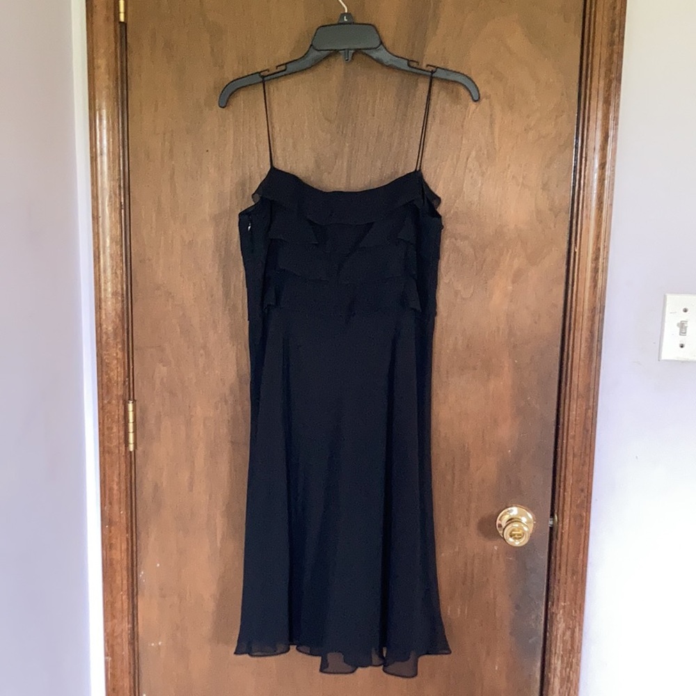 3/$30 LOFT dress 100% silk shell ruffle top black classic event party size 10 - Picture 14 of 17